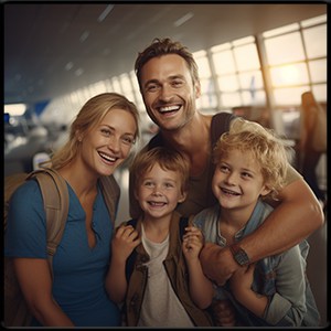 Happy family at the airport