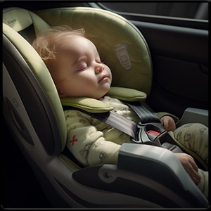 Stress Free sleeping baby in a car seat on a ride from Longville MN to Minneapolis