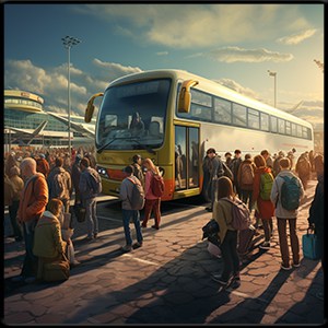 People loading onto a bus headed to Rochester